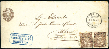 1875 5C rotbraun, mit kariertem Wasserzeichen