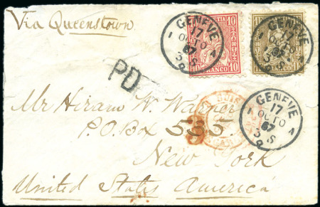 USA 1867: 1Fr. goldbronze (gelblich) und 10C rot