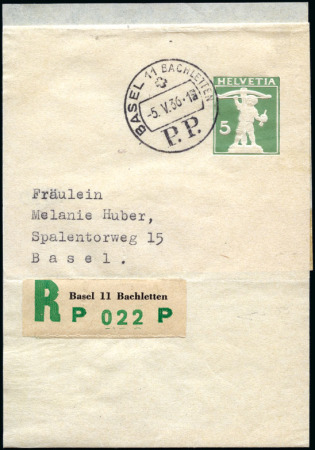 Stamp of Switzerland / Schweiz » Ganzsachen » Streifbänder 1934 Tellknabe 5C hellgrün