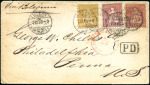 USA 1869: 20C orange + 10C karmin + 50C lila