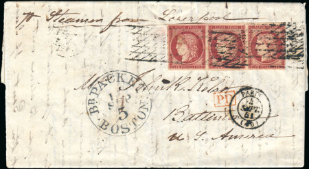 Stamp of France 1849 1F carmin en bande de 3
