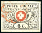 Stamp of Switzerland / Schweiz » "Waadt", "Neuenburg", "Winterthur" Waadt 4C mit Abart 1.01: Aufnadelungspunkt in der 