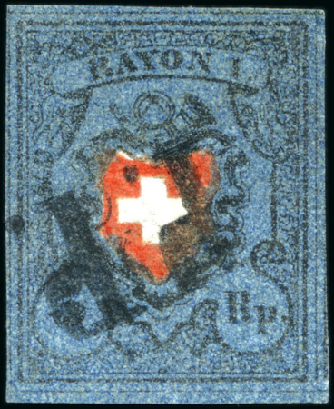 Stamp of Switzerland / Schweiz » Rayonmarken » Rayon I, dunkelblau ohne Kreuzeinfassung Type 35, marmorierter Blaudruck