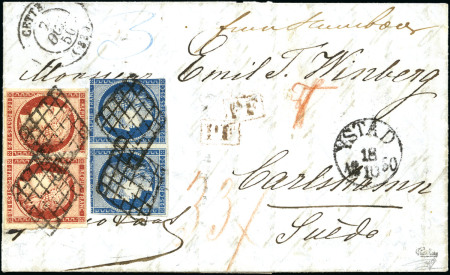 Stamp of France 1849 1F carmin (x2) +paire de 25c bleu (touché)