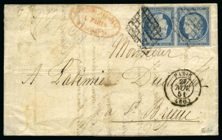 1849 25c bleu en paire TETE-BECHE