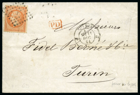 Stamp of France 40c Empire non dentelé percé en ligne sur lettre