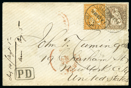 USA 1869: 1Fr. goldbronze und 20C orange