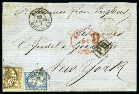 USA 1865: 1Fr goldbronze und 10C blau