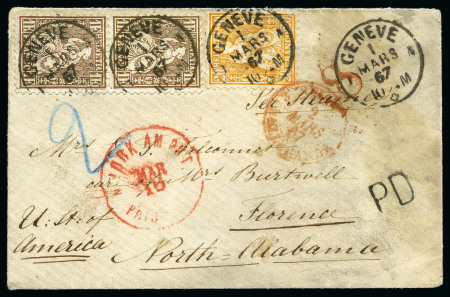 USA 1867: 1Fr goldbronze (2) und 20C orange