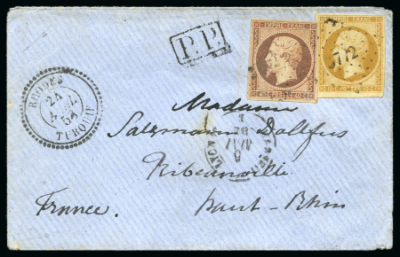 Stamp of Palestine and Holy Land » Palestine French Levant Offices RHODES Rare PC3772 sur 10c +40c Empire ND