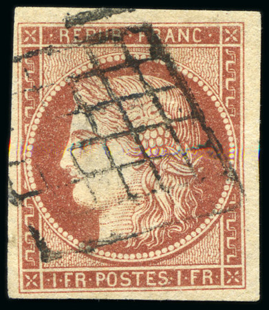 Stamp of France 1849 1F ROUGE-BRUN, tirage du Vermillon