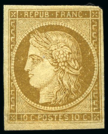 Stamp of France 1849 10c bistre-jaune, filets intacts tout autour