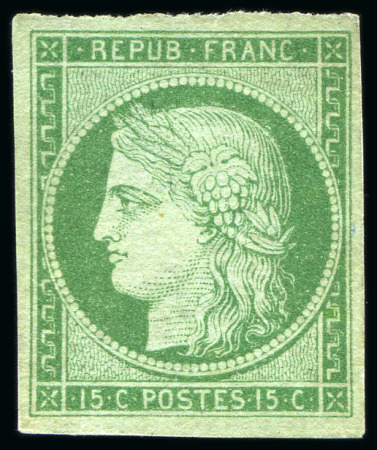 1849 15c vert, neuf sans gomme, réparé