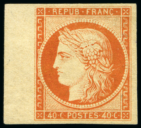 Stamp of France 1849 40c orange avec bord de feuille