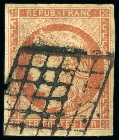 Stamp of France 1849 1F vermillon oblitéré grille