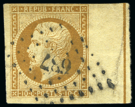Stamp of France 1852 10c Présidence, filets intacts tout autour