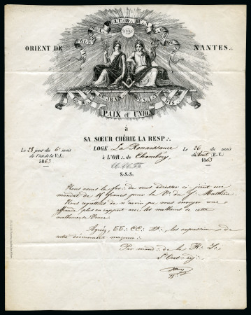 FRANC-MAÇONNERIE 1863 Lettre de Nantes