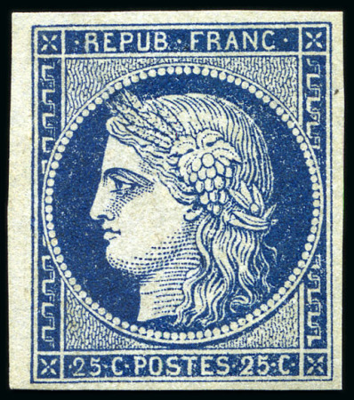 Stamp of France 1849 25c bleu foncé, neuf sans gomme