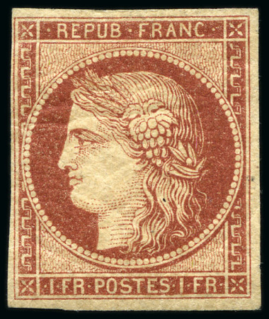 Stamp of France 1849 1F carmin, neuf avec gomme d'origine, TB