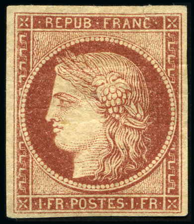 Stamp of France 1849 1F ROUGE-BRUN, tirage du vermillon