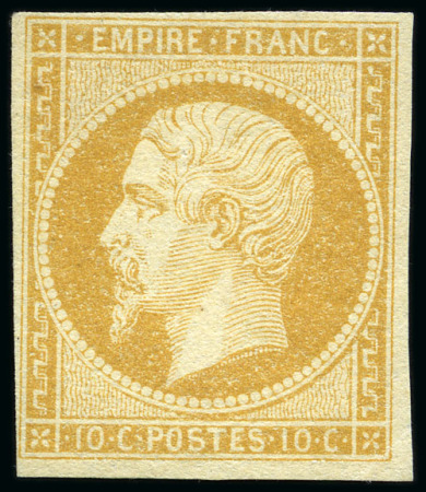 Stamp of France 10c jaune citron Empire non dentelé