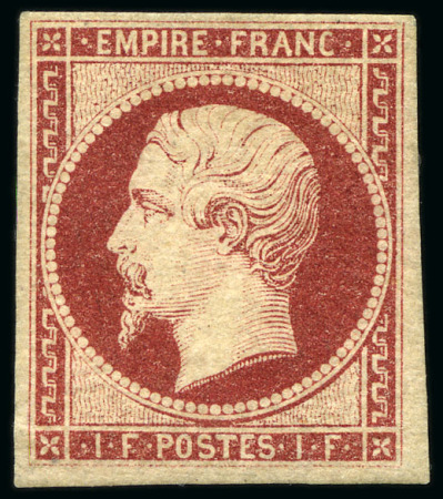 Stamp of France 1F carmin Empire non dentelé, neuf avec gomme