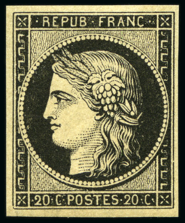 Stamp of France 1849 20c noir sur jaune et 20c noir sur blanc