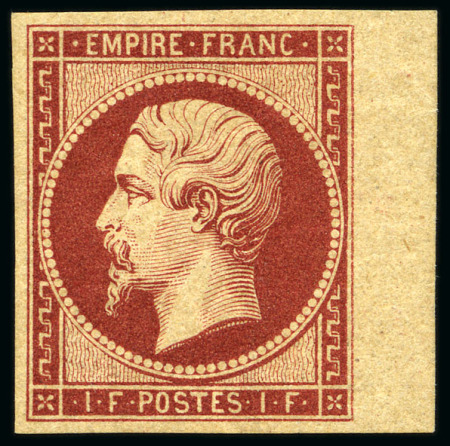 Stamp of France 1F carmin Empire non dentelé, bord de feuille