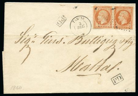 Stamp of France 40c Empire non dentelé (x2) obl. ancre sur lettre