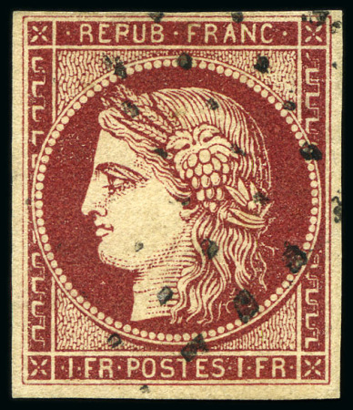Stamp of France 1849 1F carmin, 4 exemplaires avec 4 oblitérations