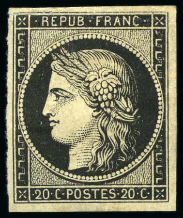 1849 20c noir impression recto-verso