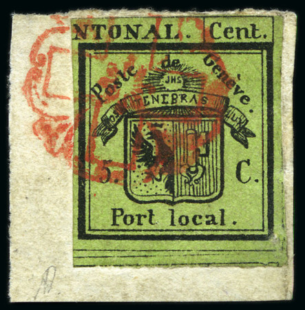Stamp of Switzerland / Schweiz » Kantonalmarken » Genf Rechte Hälfte Doppelgenf auf kleinem Briefstück