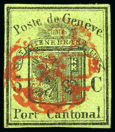 Stamp of Switzerland / Schweiz » Kantonalmarken » Genf Grosser Adler mit roter Genfer Rosette AW Nr. 2