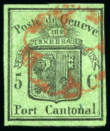 Stamp of Switzerland / Schweiz » Kantonalmarken » Genf Grosser Adler dunkelgrün mit roter Genfer Rosette