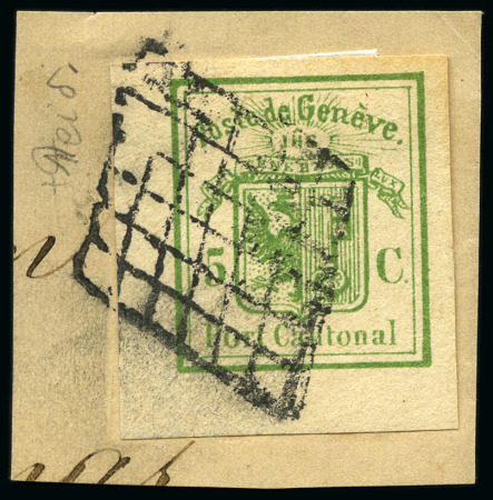 Stamp of Switzerland / Schweiz » Kantonalmarken » Genf Ausschnitt mit schwarzer Genfer Gitterraute
