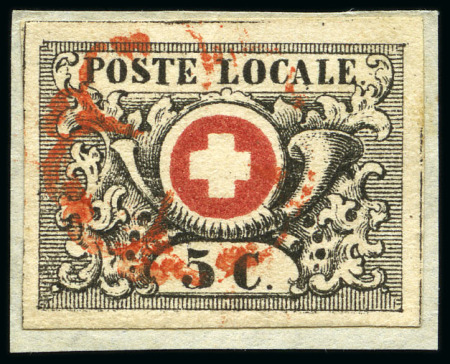 Stamp of Switzerland / Schweiz » "Waadt", "Neuenburg", "Winterthur" Waadt 5C tiefschwarz mit Genfer Rosette AW Nr. 3