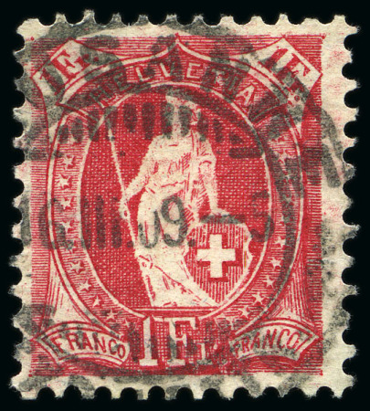 1907 1Fr. karmin, Faserpapier, gezähnt 11 1/2:11