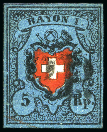 Stamp of Switzerland / Schweiz » Rayonmarken » Rayon I, dunkelblau mit Kreuzeinfassung Type 26, mit Plattenfehler: Einfassungslinien