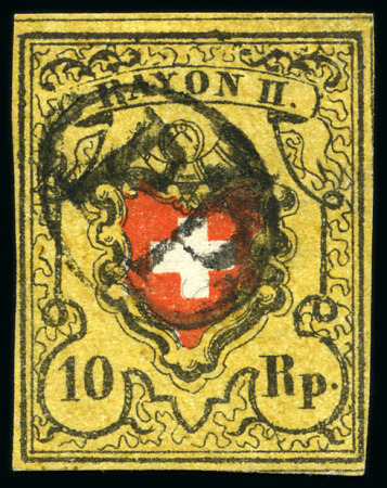 Stamp of Switzerland / Schweiz » Rayonmarken » Rayon II, gelb, ohne Kreuzeinfassung (STEIN A 1) Type 3 A1/O mit PP im Oval entwertet