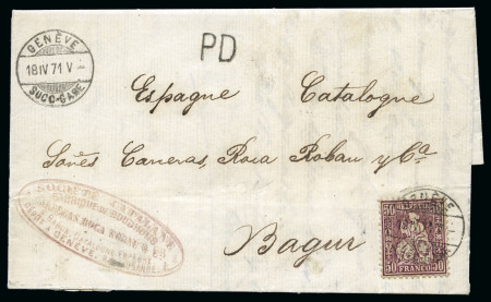 SPANIEN 1871: 50C lila sauber