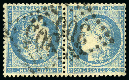1870 20c Siège en paire TETE-BECHE obl. GC 305