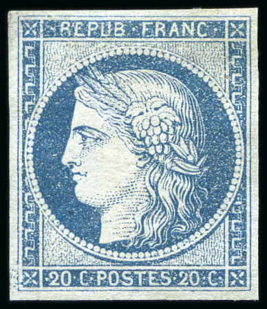 Stamp of France 20c bleu clair sur azuré, non émis
