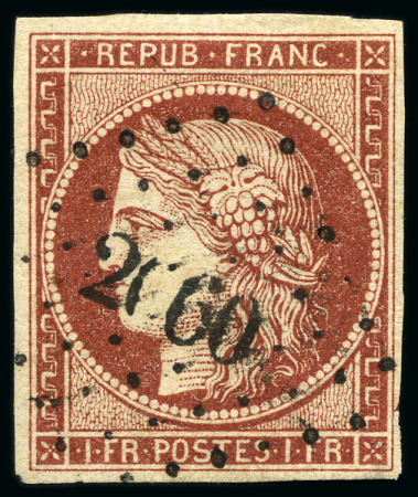 Stamp of France 1849 1F ROUGE-BRUN, tirage du Vermillon
