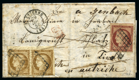 1849 1F carmin + paire du 10c bistre, bien margés