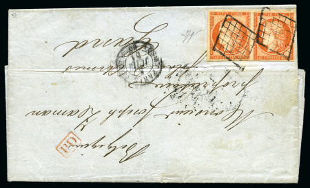 Stamp of France 1849 40c orange en paire, bien margée
