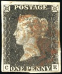 1840 1d Black pl.1b selection of 5, all with four 