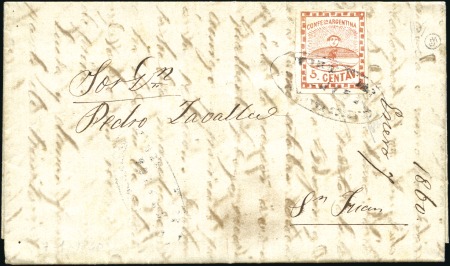 1858 Confederation 5c red-orange tied FRANCA oval 