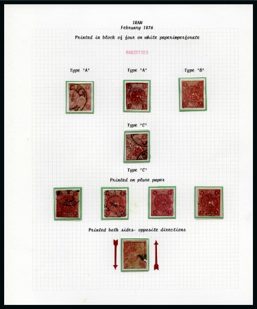 1876 1 Kran carmine, on white paper, selection of nine unused or used singles