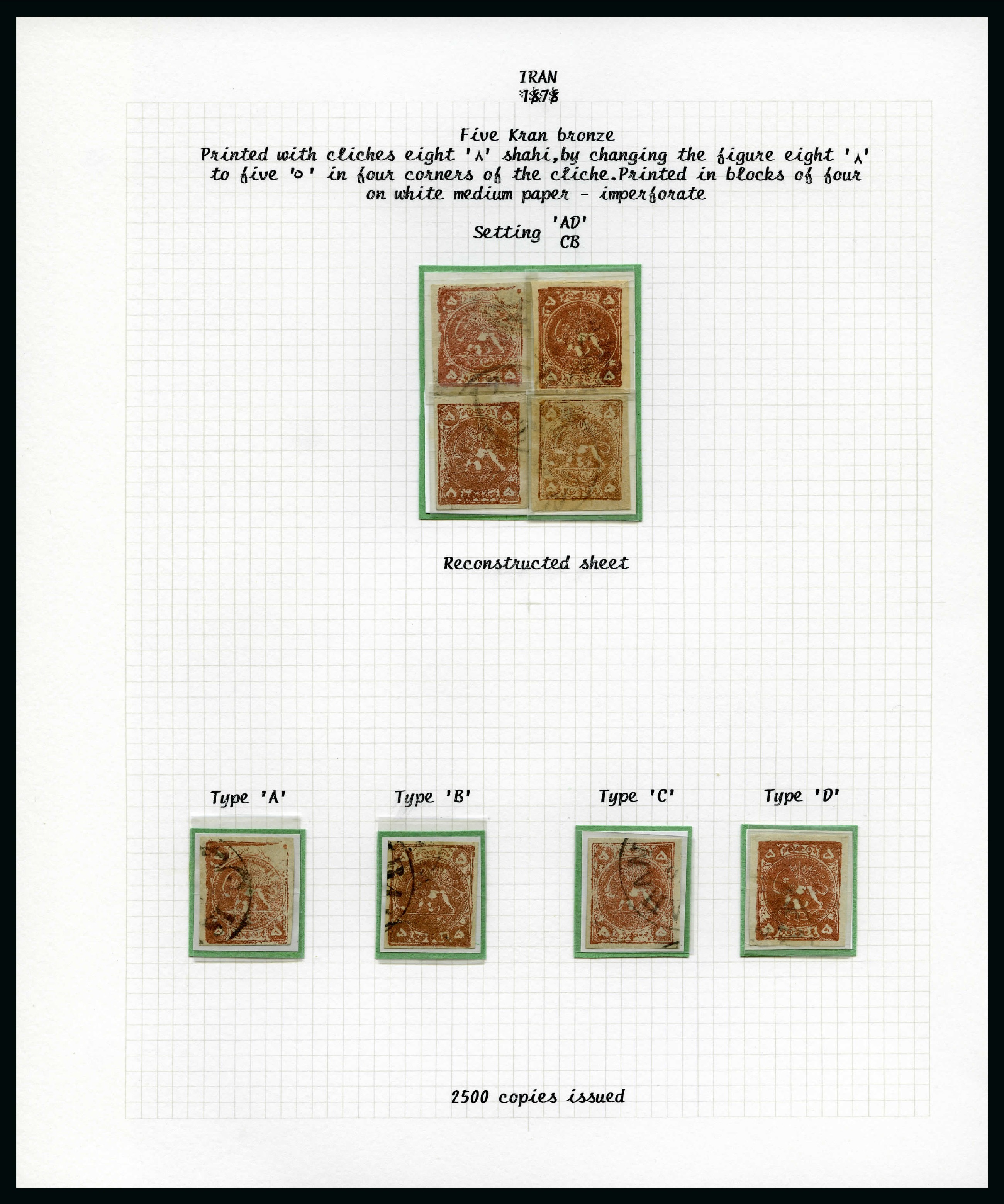 Bryde igennem Arving Outlaw Stamp Auction - Persia » 1868-1896 Nasr ed-Din Shah Issues » 1878-79 Five  Kran Stamps (SG 40-43) (Persiphila 30-37) - Egypt & Persia | Autumn Auction  Series day 1, lot 20215