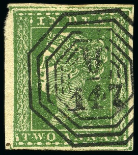 Stamp of India 1854 2a Green with crisp "B/147" octagonal numeral